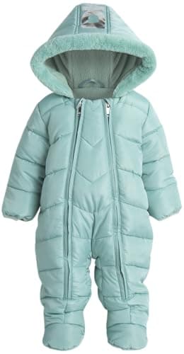 DKNY Baby Girls Snowsuit - Soft Fleece Lined Hooded Winter Pram Baby Snowsuit Outerwear for Newborns & Infants (Sizes 3-9M), Size 3-6M, Pale Mint
