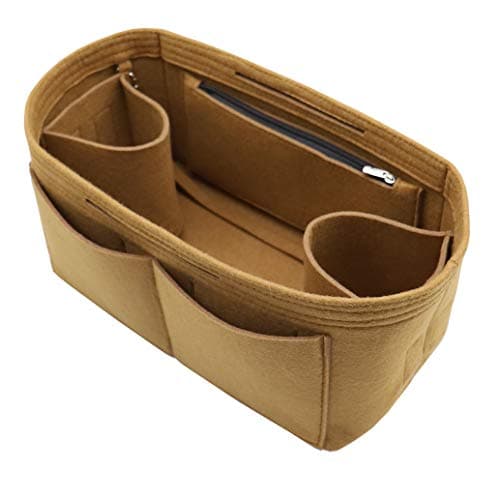 LEXSION Felt Purse Organizer Insert Bag In Bag with Two Removeable Holder 8020 Light Brown L