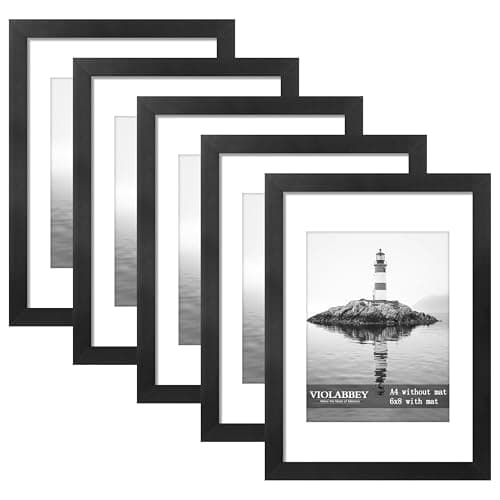 VIOLABBEY A4 Frame Set of 5, Black Picture Frames for 6x8 Photos with Mat or 8.3x11.7 without Mat,Gallery Wall Frame
