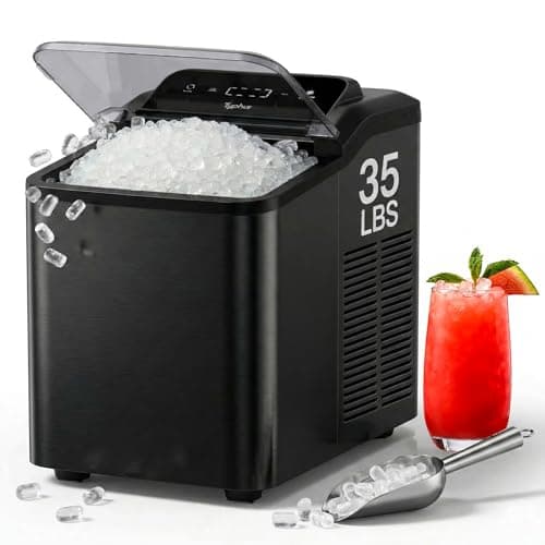Typhur Fast Nugget Ice Maker Countertop, Chewable Pebble & Pellet Ice Machine with Self-Cleaning Pump & 8-Pack Cleaners, 35lbs/24H Crushed Ice for Kitchen, Bar, RV, Outdoor (Black Stainless Steel)