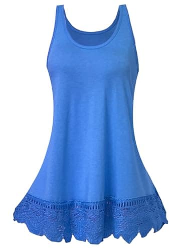 Plus Size Flowy Tank Top for Women – Loose Swing Lace Hem Sleeveless Casual Everyday Shirt (Large, Royal Blue)