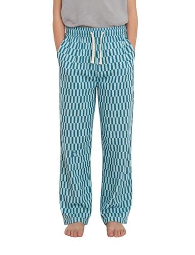 PATPAT Unisex Kids Plaid Pajama Pants Turquoise Blue Check 5-6 Years