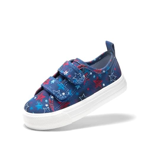 DREAM PAIRS Kids Toddler Sneakers Boys Girls Canvas with Cartoon Dual Hook and Loops for School Walking,Size 7 Toddler,Navy/Star,KKUMFN2508