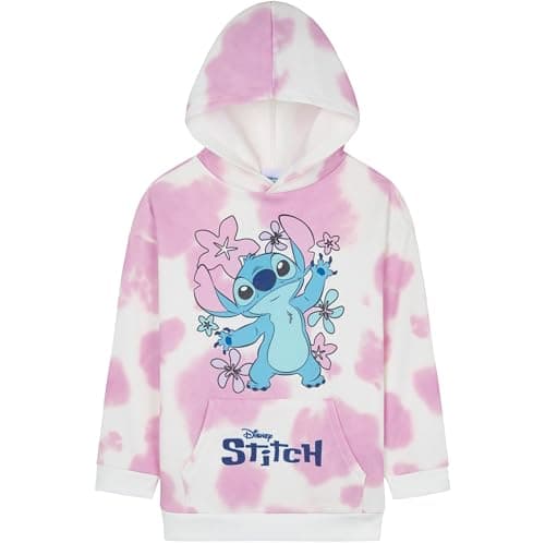 Disney Stitch Girls Teens Hoodie Jumper Pullover Sweatshirt Teen Girl Clothes Tie Dye 3D Ears Kangaroo Pocket Gifts for Girls (11-12 Years, Pink Tie Dye)