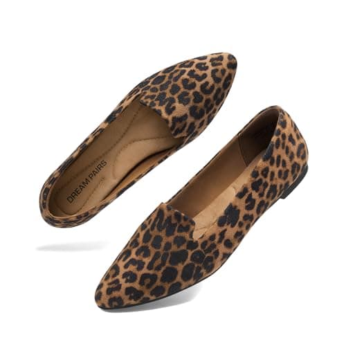 DREAM PAIRS Women's Pointed Toe Slip-On Dressy Flat Shoes Comfortable Business Casual Dress Shoes for Office Work,Size 8,Leopard,DWUMSP2502