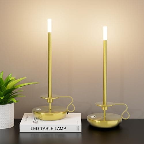 irotine 2 Pack 3000K Cordless LED Table Lamp, Battery Powered Stepless Dimmable Rechargeable Table Lamp for Dinner/Dining/Bedroom/Bar/Camping(Gold)