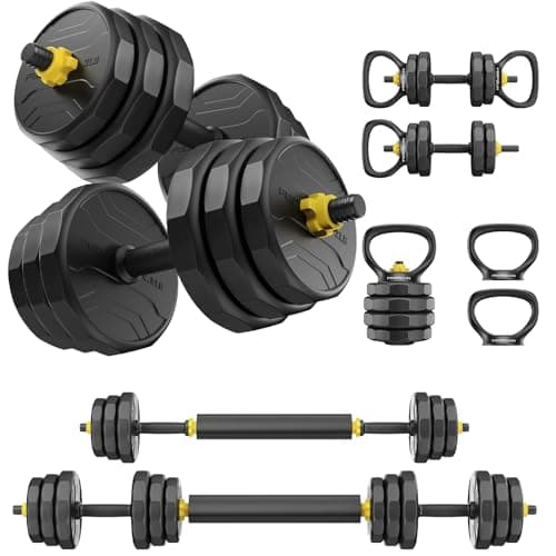 FEIERDUN Adjustable Dumbbells, 48lbs Free Weight Set with 4 Modes, Used as Barbell, Kettlebells, Push up Stand, Fitness Exercises for Home Gym Suitable Men/Women