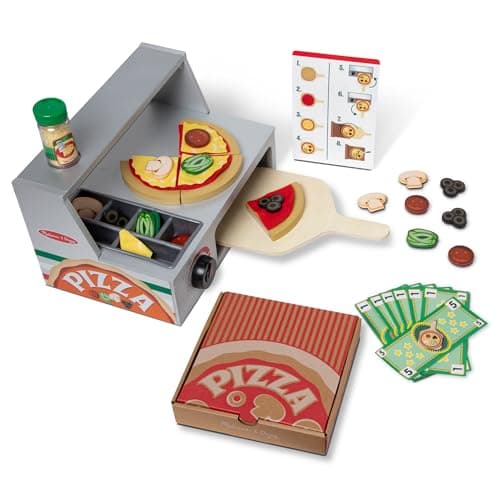 Melissa & Doug Top & Bake Wooden Pizza Counter, Kids Kitchen Playset with Play Food & Play Kitchen Accessories, Preschool Toys for Girls & Boys Ages 3+ - FSC Certified
