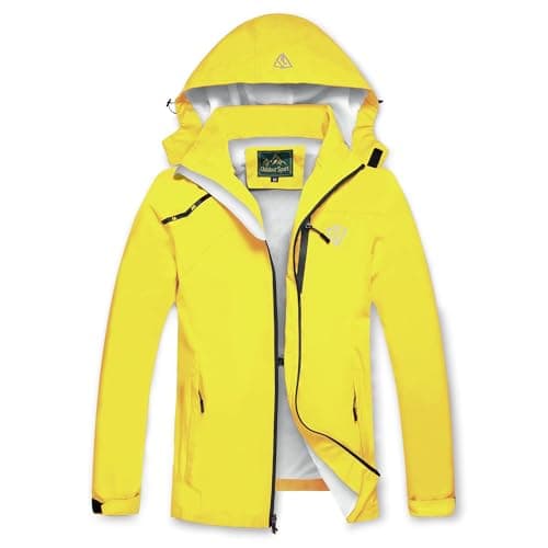 GIISAM Mens Windproof Jacket Waterproof Lightweight Mountain Sport Jacket for Men Hooded Windbreaker Raincoat (Yellow,3XL)