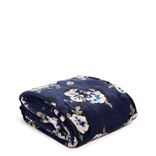 Vera Bradley Women's Fleece Plush Throw Blanket, Blooms and Branches Navy, One Size