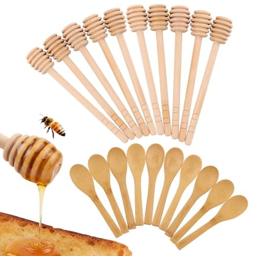 20-Pcs Wooden Honey Dipper and Spoon, 5.98" Honey Dipper, 5.08" Honey Spoon