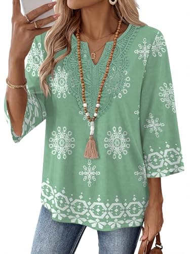 Ivicoer 3/4 Sleeve Tops for Women Blouses for Women Casual Summer Outfits 2026 Travel Clothes Womens Spring Tops