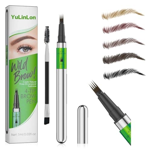 4-Tip Liquid Brow Pen,Ultra Fine Tip,Brows,Liner,Beard,Hair(4# Black Brown)
