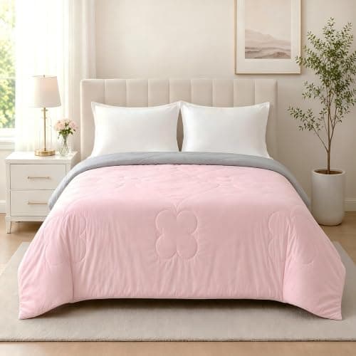 LaffyLo Cooling Blanket for Hot Sleepers, Lightweight Summer Quilt with Breathable Reversible Fabric for Bed, Couch, Dorm and Travel, Machine Washable, Twin Size 60"x80", Ice Pink & Light Grey