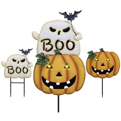 TERESA'S COLLECTIONS Outdoor Halloween Decor Ghost Pumpkin Yard Stake