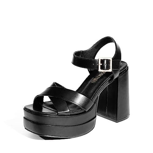 DREAM PAIRS Women's Platform Chunky Heels Square Open Toe Ankle Strap High Heeled Sandals Y2K Shoes for Party Brunch,Size 7.5,Black,SDHS2330W