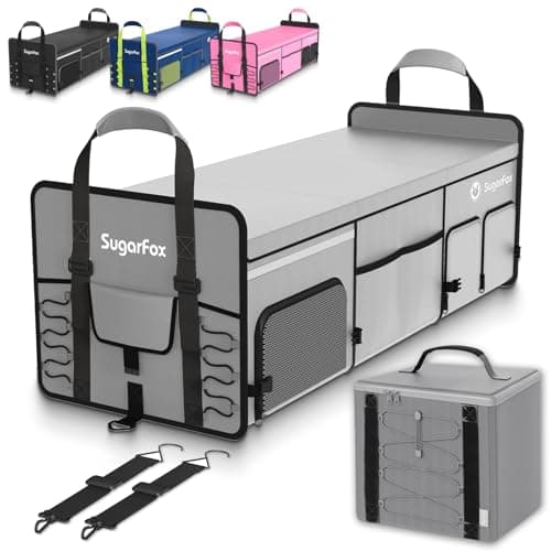 SugarFox Bold Color Block Trunk Organizer | 95L, 35"x13.8"x11.8" | Dedicated Shoe Storage & 26L Ice Pack | Foldable for SUV/Car/Jeep | Car Accessories for Men & Women - Gray-X212