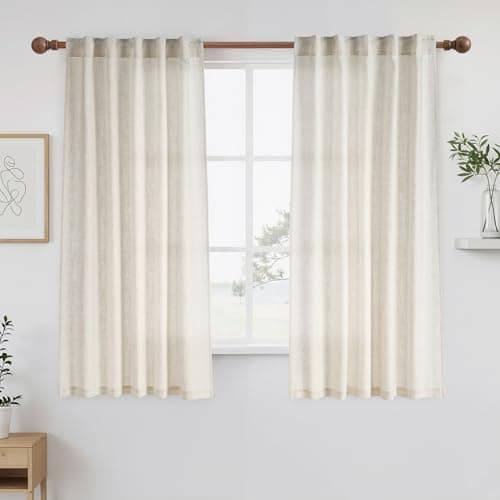 NICETOWN Linen Curtains 63 Inches Long 2 Panels Set for Farmhouse, 42" Wide Thick Flax Linen Blend Privacy Drapes Rod Pocket & Back Tab with Light Filtering for Country Farmhouse