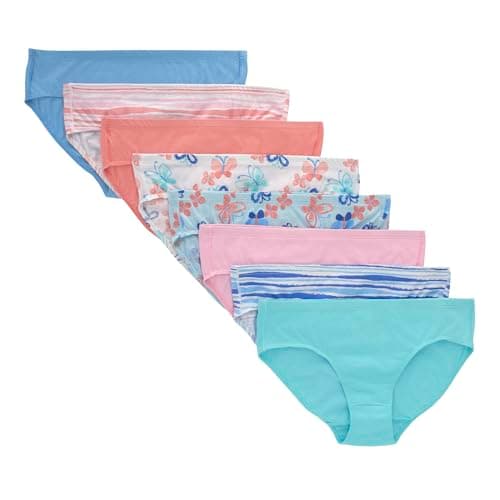 Hanes Girls Ultimate Underwear Pack, Organic Cotton For Kids’ (Colors May Vary) Hipster Panties, Pink Blue Solids & Patterns, 12 US