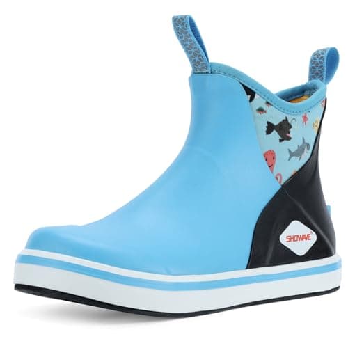 Showave Kid's Deck Boots Waterproof Ankle Rain Boots for Boys Girls Insulated Neoprene Rubber Boots Non-slip Child Rain Shoes (Sea Blue,2 Little Kid)
