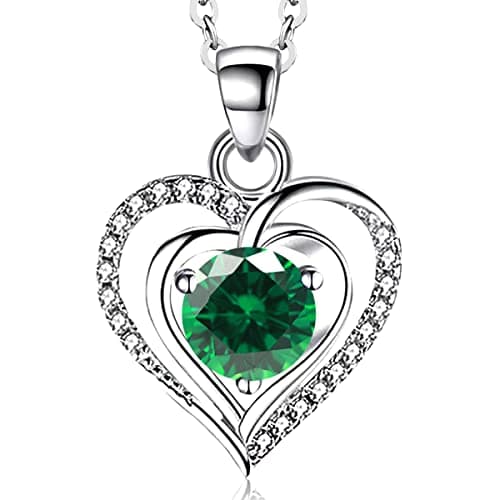 RIVIKO Heart Birthstone Pendant Necklace for Women 925 Sterling Silver Zirconia May Necklaces Christmas Valentine's Day Mothers Day Jewelry Gifts For Her Mother Wife