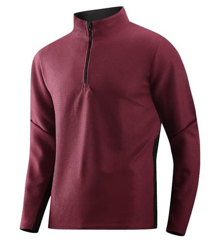 Alex Vando Mens Long Sleeve Color Block Mock Neck Zipper Golf Shirts,Wine,M