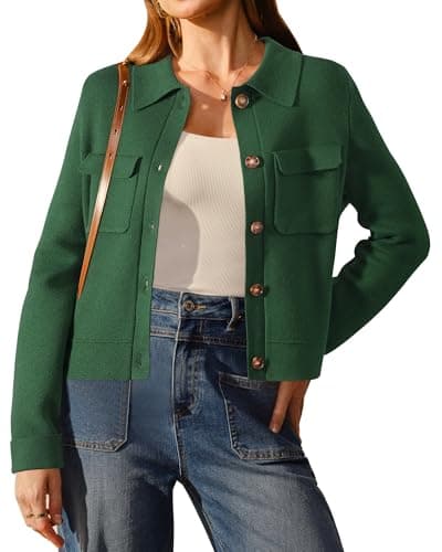 Arach&Cloz Womens Wool Blend Sweater Cardigan Jacket Shackets Green S