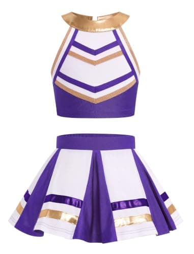 IBAKOM Girl 2PCS Cheerleader School Dance Outfits Purple 7-8 Years