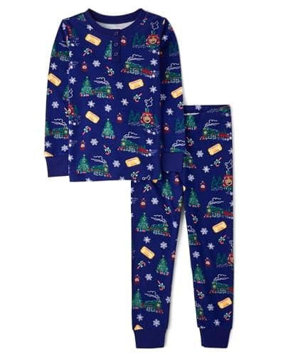 Gymboree,Gymmie Long Sleeve and Pant Cotton 2-Piece Pajama Sets, Big Kid, Toddler,Navy Christmas,14