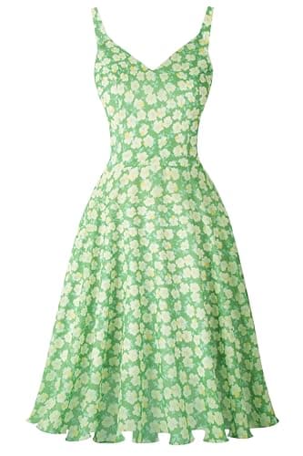 Ellames Women's 2025 Summer Dress Spaghetti Strap Cocktail Swing Beach Dresses V Neck Sundress Green Floral 3XL