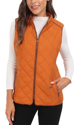 Dilgul Women's Quilted Vest Stand Collar Trendy Lightweight Zip Padded Vest with Pockets Yellow XS