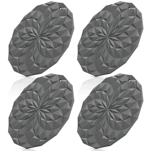 ME.FAN Silicone Trivet Mats - 4 Pack Pot Holders - 7.4'' Thickened Hot Pads for Hot pots, Pans and Dishes, Heat Resistant Silicone Trivet for Table and Counter Top Deep Grey