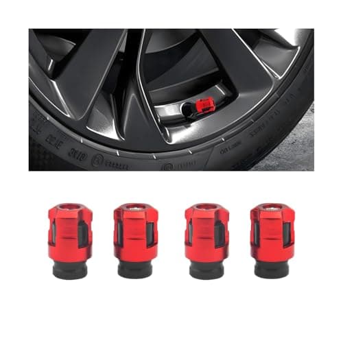 Zpana 4PCS Car Tire Valve Stem Caps, Aluminum Alloy Corrosion Resistant Leakproof Vehicle Tyre Valve Covers, Unique Shape Automotive Wheel Stem Air Caps, Universal for Sedan Motorcycle Bike (Red)