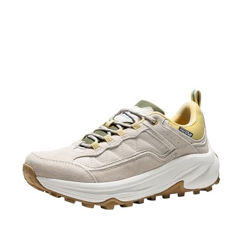 NORTIV 8 Women's Waterproof Hiking Shoes with Arch Support Outdoors Leather Walking Trekking Camping Tennis Workout Cross Training Sneakers Wicklow,Size 7.5,Brown/White,NWUMHI2503