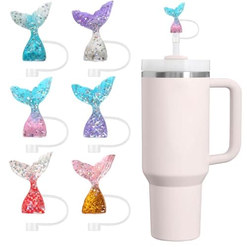 6PCS Stanley Straw Cover, 10mm Bling Straw Toppers for Stanley Cup 30 & 40 oz, Reusable Tumbler Accessories, Christmas Cute Decoration for Women & Girls (Mermaid)