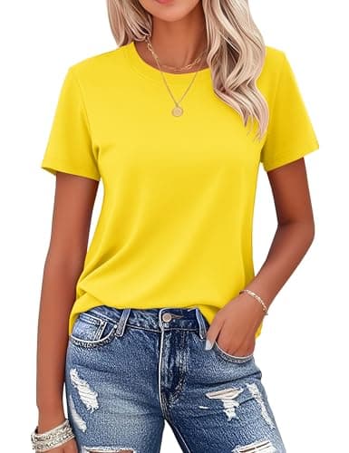 MAGCOMSEN Women's Classic-Fit Shirt Short Sleeve Crew-Neck T-Shirt Soft Breathable Cotton Basic Solid Tops Casual Tee, Yellow, S