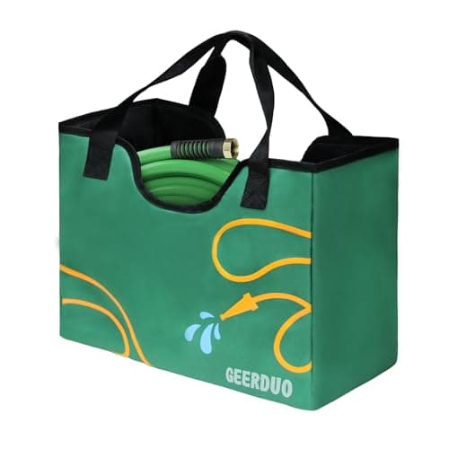 GeerDuo Garden Hose Storage Bag, 50-100FT Portable Expandable Hose Holder for RV, Camping & Car Washing, Waterproof Double-Layer Oxford Cloth Hose Bag for Yard, Camper & Outdoor Use (Green)