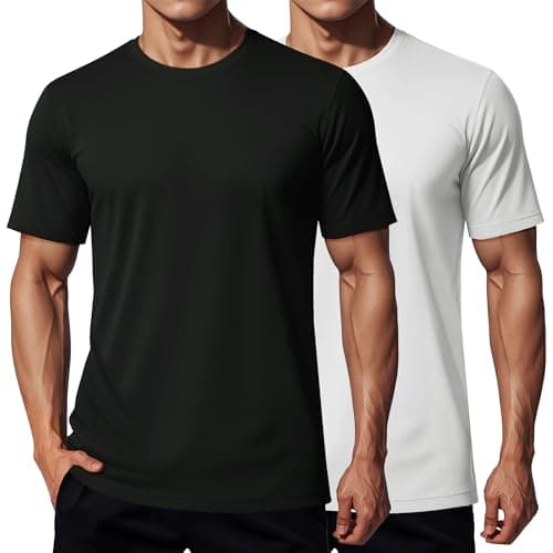 MAGCOMSEN 2 Pack Mens Workout Shirts Dry Fit Athletic Short Sleeve Running Gym T-Shirt Moisture Wicking UPF 50+ Cooling Shirts for Hot Weather Black & White