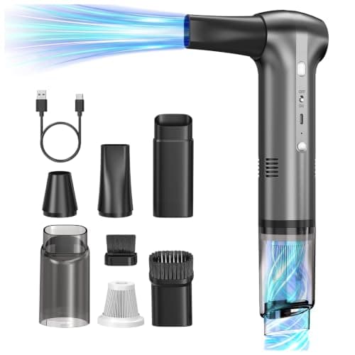 BriziAerie Cordless Air Duster & Car Vacuum 2-in-1, Portable Car Vacuum Cleaner, 3 Blower Speeds & 2 Suction Modes Type-C Rechargeable Dust Buster for Keyboard, PC, Desk, Home Office