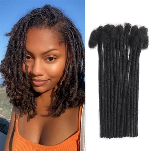 Loc Extensions Human Hair 0.8 cm Width 10 Inch 10 Strands Fully Handmade Permanent Dreadlock Extensions Hair Bundles 100% Real Human Hair Locs For Men/Women/Kids