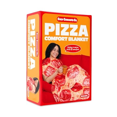 Cozy Concepts Co. Pizza Comfort Blanket by Relatable, Viral Trend Throw Blanket, Looks Like Giant Pizza to Wrap Yourself Up, Fun Dorm Decor or Back to School Gift, Large 60” Cozy Fleece Blanket