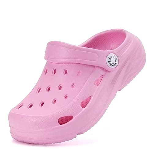 JUJIAOSO Kids Girls Boys Clogs Garden Shoes Slip on Water Shoes Toddler Slides Sandals Beach Slipper Children(Pink,7 Todddler)