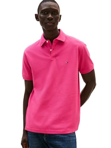 Tommy Hilfiger Men's 1985 Classic Short Sleeve Polo, Fashion Fuschia X-Small