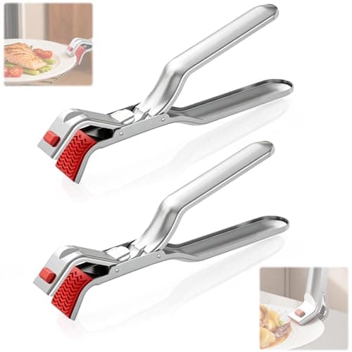 2PCS Multi-Purpose Hot Plate Grippers Set, Stainless Steel Hot Plate Gripper Tongs, Silicone Anti-Slip Heat Insulation Pplate Gripper, for Microwave, Pizza Pan, Toaster, Air Fryer, Oven