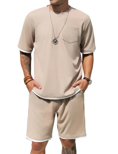 SPKPKEY Men's Shorts Set Summer Casual 2 Piece Knit Outfit Tracksuits
