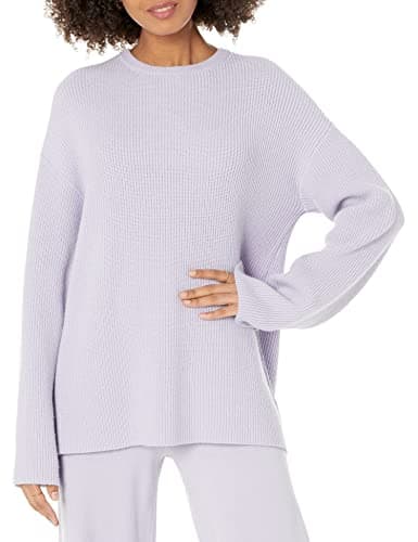 The Drop Women's Alice Crewneck Back Slit Ribbed Pullover Sweater, Dusty Purple, S