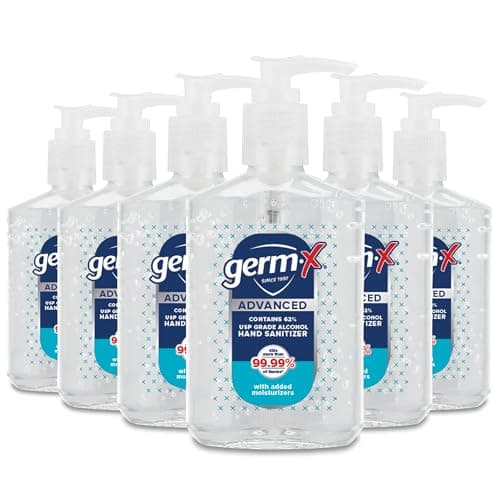 Germ-X Advanced Hand Sanitizer, 8 Fl Oz (Pack of 6), Less Drying Moisturizing Clear Gel, No Rinse Formula, Pump Bottle