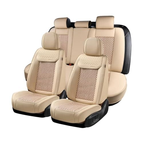 Coverado Car Seat Covers Full Set: Beige Seat Covers for Front & Back Car Seats Breathable Automotive Seat Covers Waterproof Car Seat Protector Universal Fit for Most Cars SUVs Trucks, All-Season