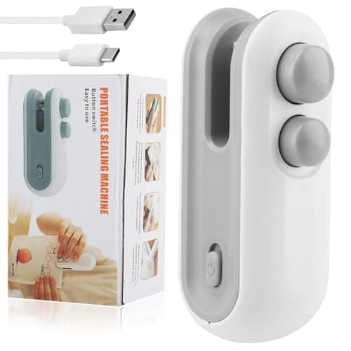 Mini Bag Sealer, 2 in 1 Chip Bag Heat Sealer and Cutter, USB Rechargeable Vacuum Food Sealer, Portable Handheld Snack Bags Sealing Machine Mini Resealer for Plastic Bags