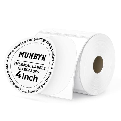 MUNBYN 4 Inch White Circle Thermal Labels for Business, 500 Sheets/1 Roll
